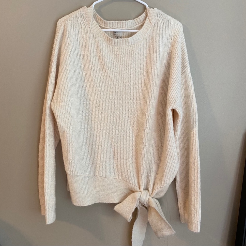 Target tie bottom cream sweater